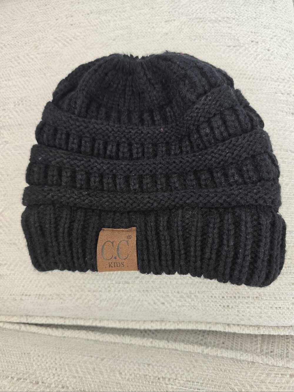 C.C Kids Ponytail Messy Bun Knit Beanie Hat Black One Size